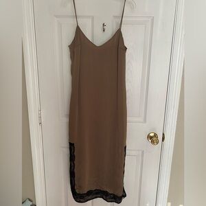Zara Olive Slip Dress with Black Lace Trim